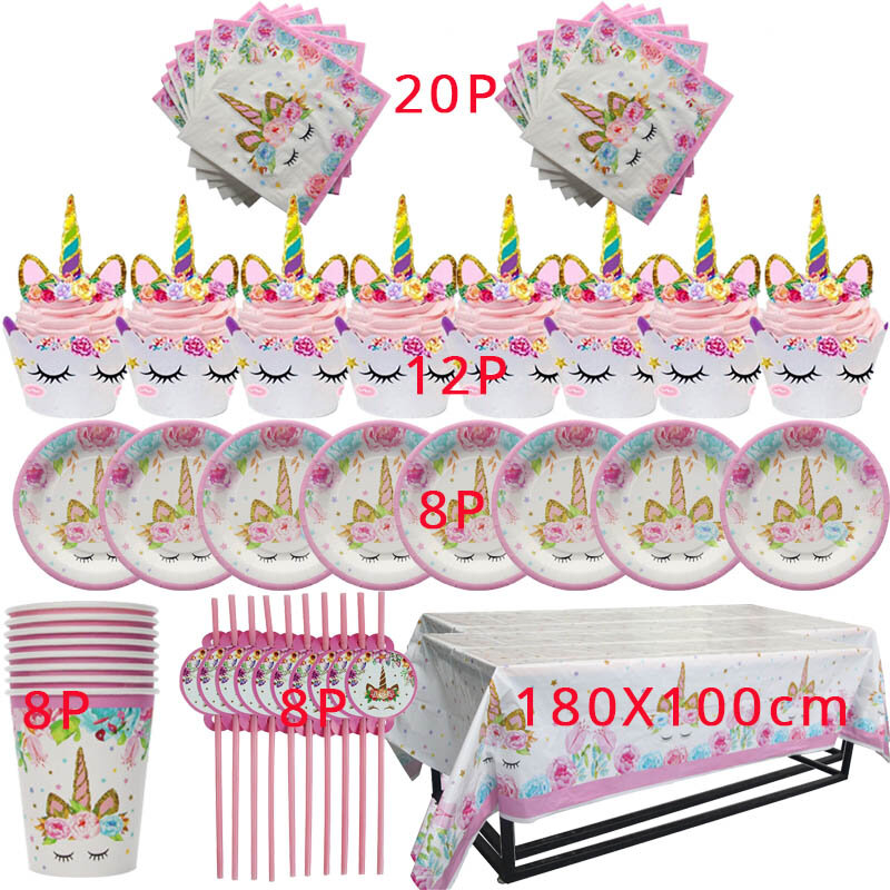 Weigao-unicórnio decoração para festa de aniversário das crianças, utensílios de mesa descartáveis, baby shower supplies
