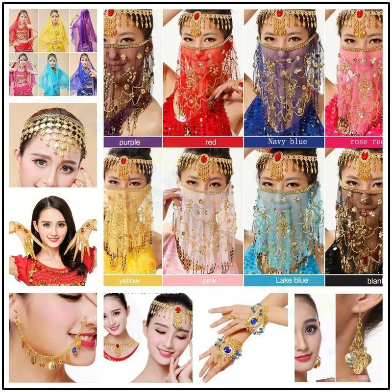 kid adult Avalokitesvara Indian Belly dance Egypt dance Girl jewelry Bracelet Anklet Veil Nail cover dancewear accessories