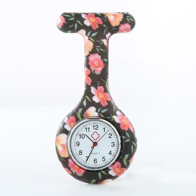 女性看護時計アラビア数字ラウンドデジタルクリップシリコーン看護師ブローチチュニックフォブ時計ナース懐中時計