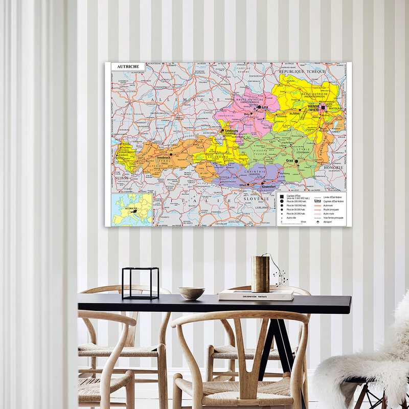 150*100cm il traffico austriaco e la mappa politica In francese Wall Art Poster Non tessuto tela pittura decorazioni per la casa materiale scolastico