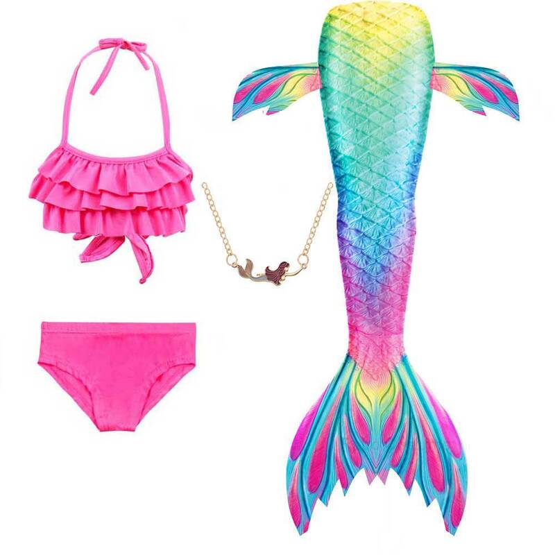 2020 New Kids Cosplay Girls Fancy Swimsuit Party Clothes Swimming Mermaid Tails Costume Necklace Goggles
