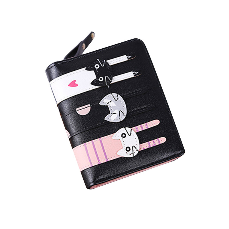 Mode Schöne Frauen Nette Cartoon Katze Brieftasche PU Leder Kurze Geldbörse Weiblichen Karte Halter Brieftasche Kleine Zipper