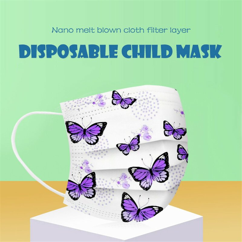 100 шт./50 шт., одноразовая детская маска для лица с принтом бабочек