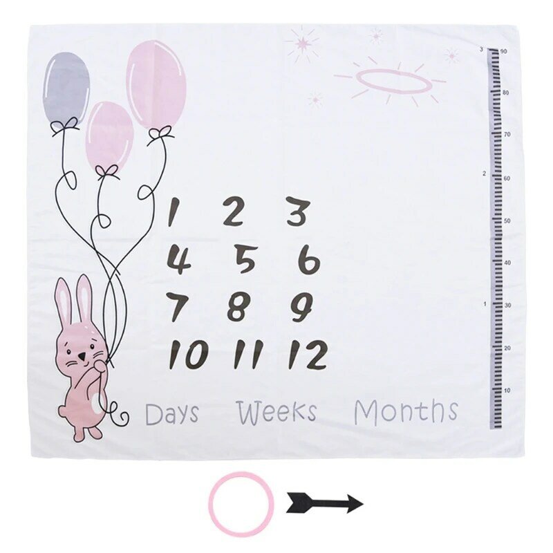 Conjunto de manta de crecimiento mensual para bebé, accesorios de fotografía recién nacido, Fondo de impresión de dibujos animados, 1 Juego