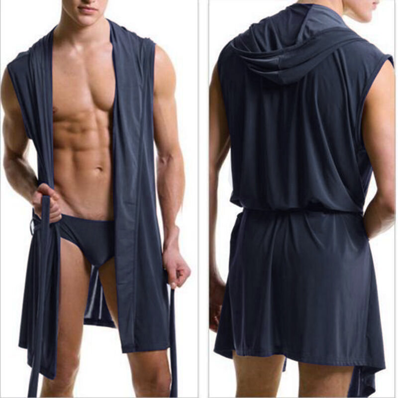 最高価格夏ドレスバスローブとブリーフ男性パジャマパジャマ絹のようなスパースター hombre フード付きバスローブ男性風呂セット