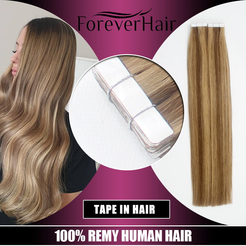 Extensão de cabelo natural forever loiro com fita, 2.0 g/pc, extensão de cabelo humano, cinza, pele europeia, remy, 16 ", 18", 20 "e 22"