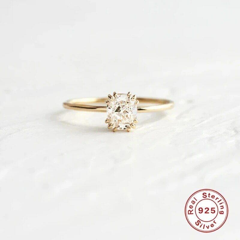 CANNER-Mini anillo de compromiso de circón para mujer, de Plata de Ley 925 auténtica, anillos femeninos de Color dorado, joyería fina, regalo