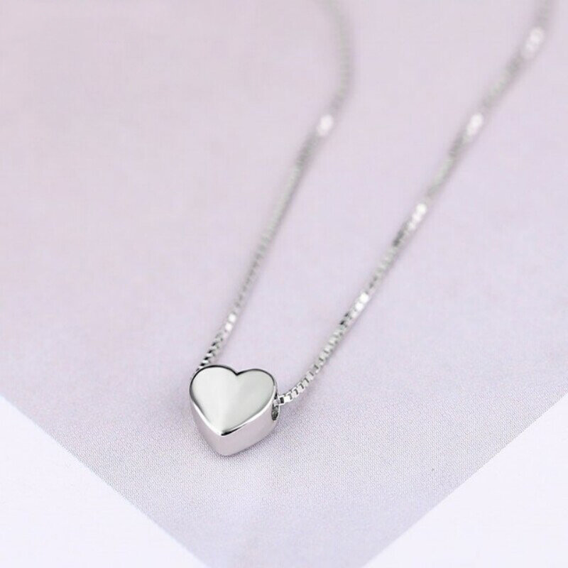 Collier pendentif en forme de coeur lisse minimaliste pour femme, argent regardé 925, breloque mignonne, mode