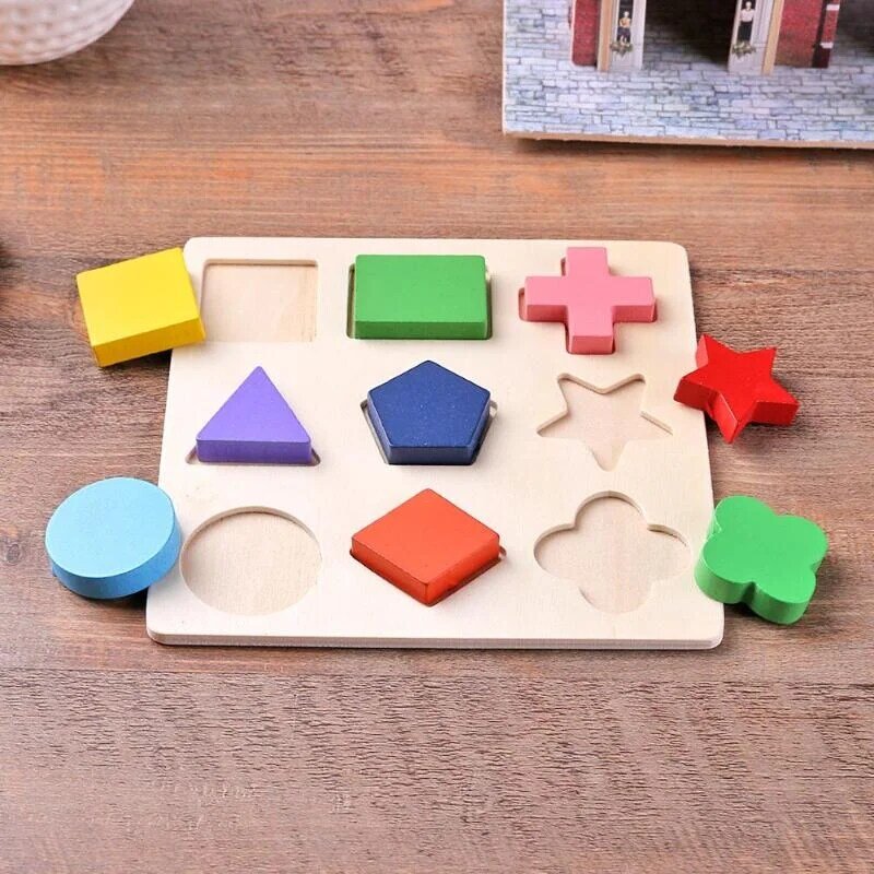 Formas geométricas de madeira Montessori Puzzle, brinquedo cognitivo infantil, aprendizagem pré-escolar precoce, brinquedo educativo para bebê