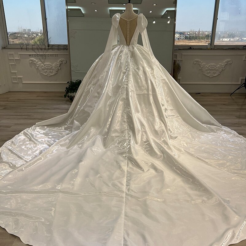 Yeenueer 2021 High Quality Vestido Satin Wedding Dresses Plus Size Customized Wedding Gowns Bridal Dress