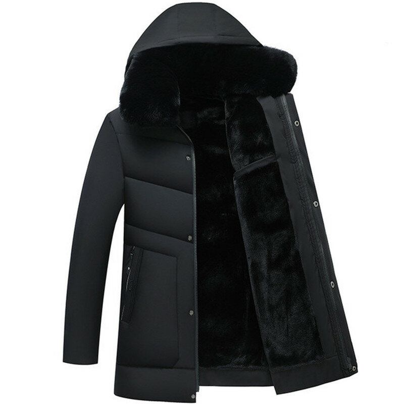 SHIFUREN męska kurtka zimowa płaszcz z kapturem z polaru aksamitne grube ciepłe zimowe płaszcz bawełny kurtka watowana Parka przyczynowe męskie płaszcz