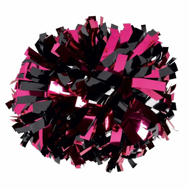 Metallic Pom Poms for Cheerleader, Hot Pink, Metallic Black, Custom Made, 3/4 "x 6"