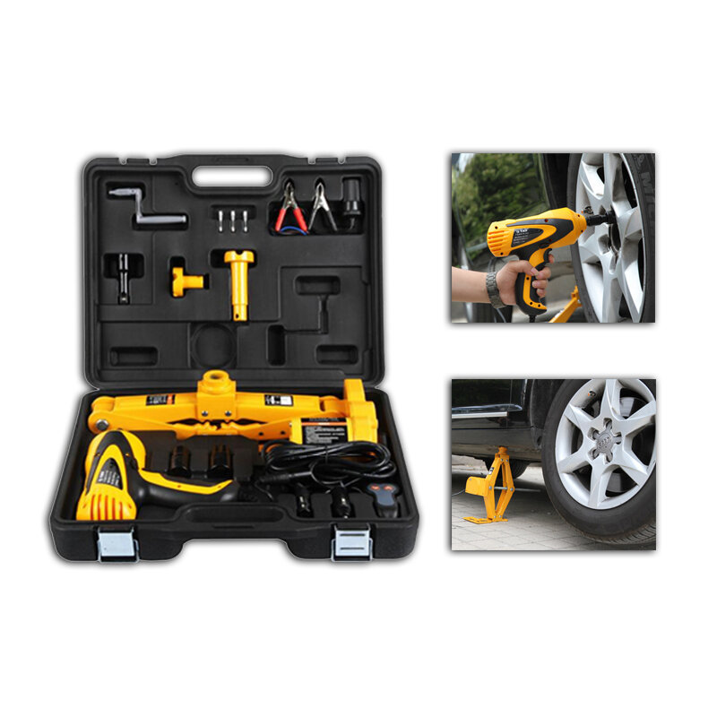 Gato de tijera eléctrica y llave de impacto herramienta de reemplazo de neumáticos todoterreno de emergencia