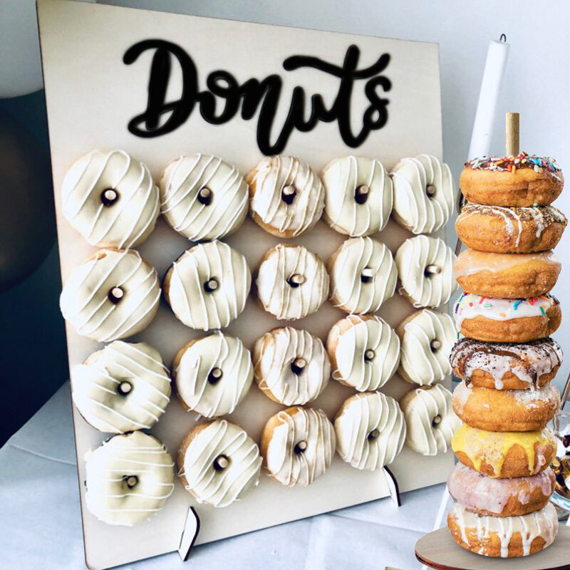 Soportes de pared de donuts para decoración de boda, soporte de tablas de donuts de madera, caja de globos transparente, fiesta de cumpleaños, despedida de soltera
