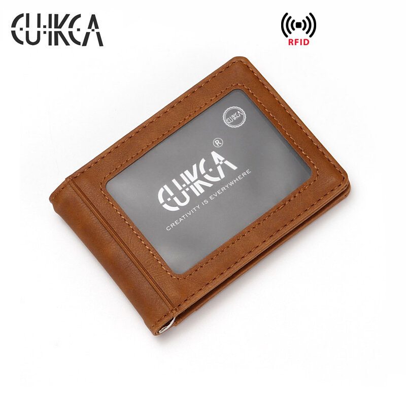 CUIKCA – portefeuille en cuir unisexe, porte-monnaie, Clip en métal, pour femmes et hommes