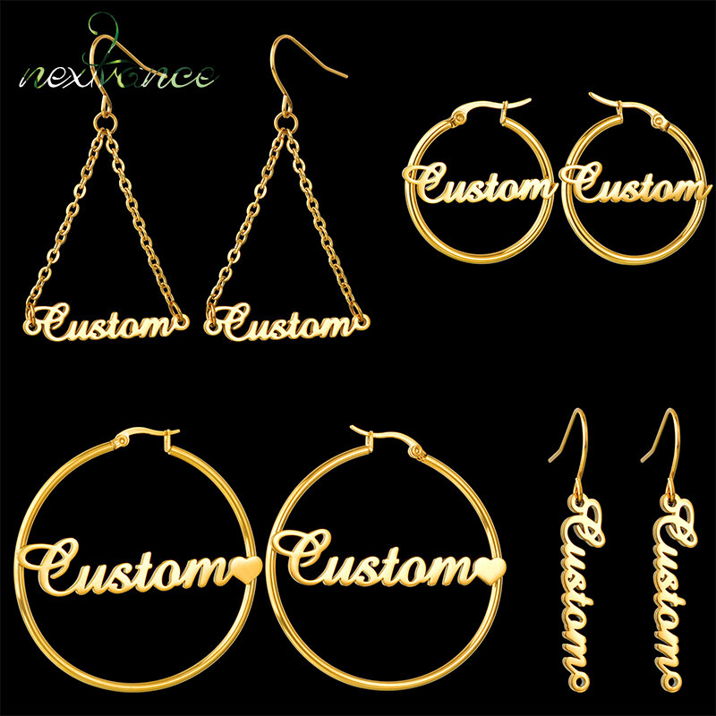 Nextvance-pendientes de acero inoxidable para mujer, aretes colgantes personalizados con nombre, placa de identificación, regalo de fiesta