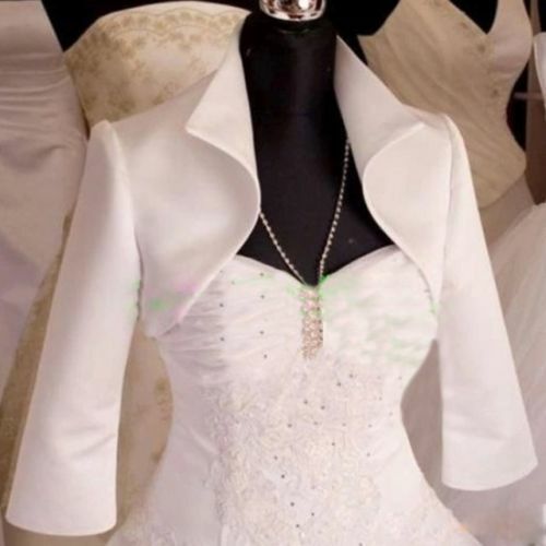 Satin turndown collar Women's Coat 3/4 Sleeve Bridal Jacket Satin Wedding Wrap Boleros Shrugs