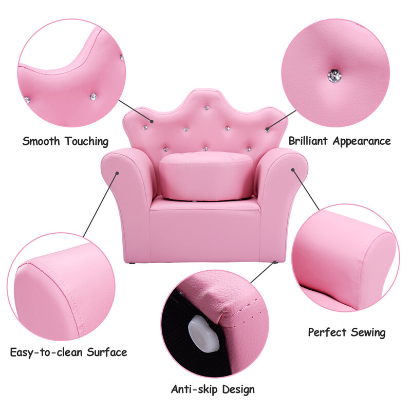 Canapé avec accoudoir rose pour enfants, pouf, cadeau d'anniversaire pour filles et tout-petits