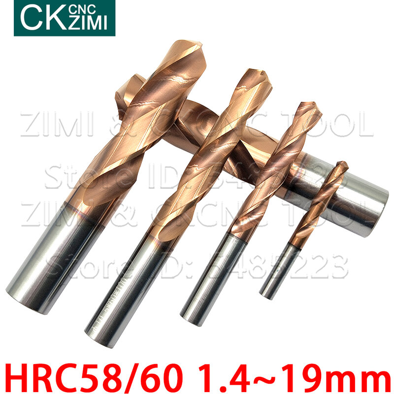 Foret hélicoïdal en acier au tungstène HRC58 HRC60 1.4-19mm, foret hélicoïdal de haute qualité enduit de carbure solide et long foret en alliage pour le perçage 1P