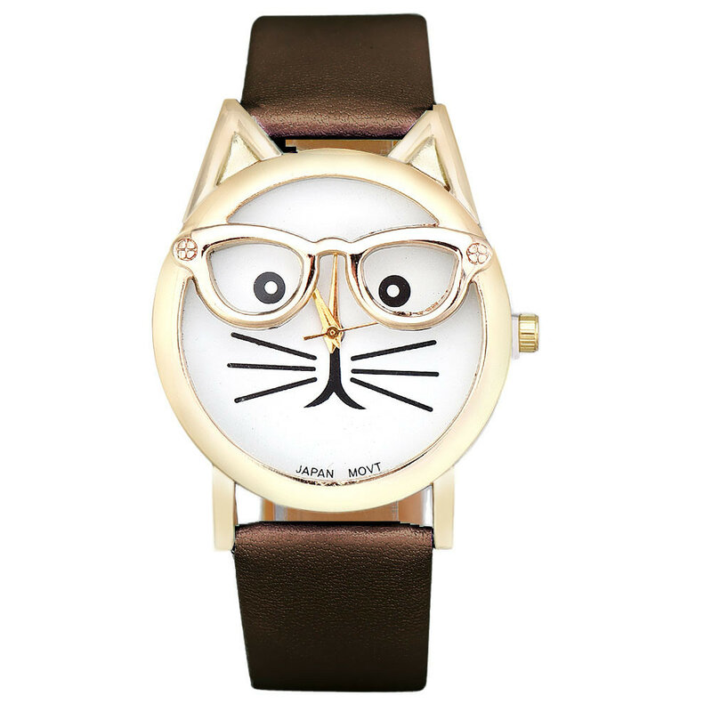 2020 moda senhoras leopard relógios feminino couro falso banda quartzo relógios de pulso melhor presente impressão relógios óculos bonitos gato relógios