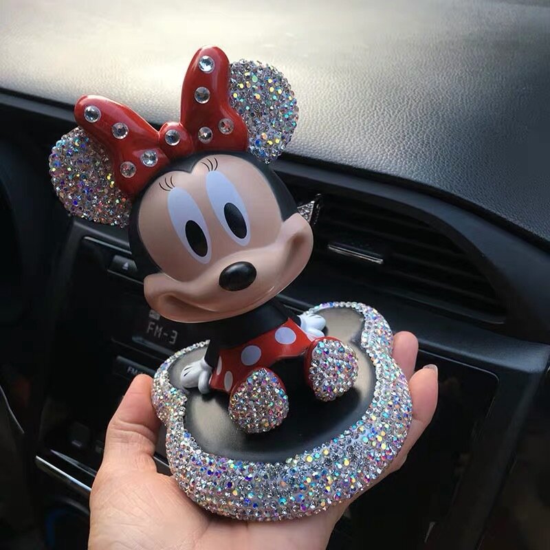 Disney Mickey Mouse Minnie lalki Anime zabawki Mickey i Minnie Mouse Cartoon Shake głowa Model Doll Car Deco akcesoria samochodowe zabawki dla dzieci
