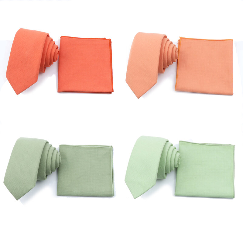 Brand New Men's Tie Cotton Macarons Solid Color Necktie Pocket Square Sets Accessories Daily Wear Cravat Wedding Gift For Man