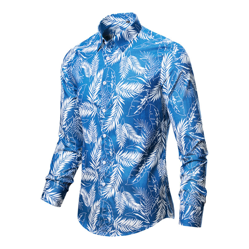 Camisa de praia manga longa masculina, roupa de algodão vintage, camisa de flores, roupa coreana, top fashion, 1025
