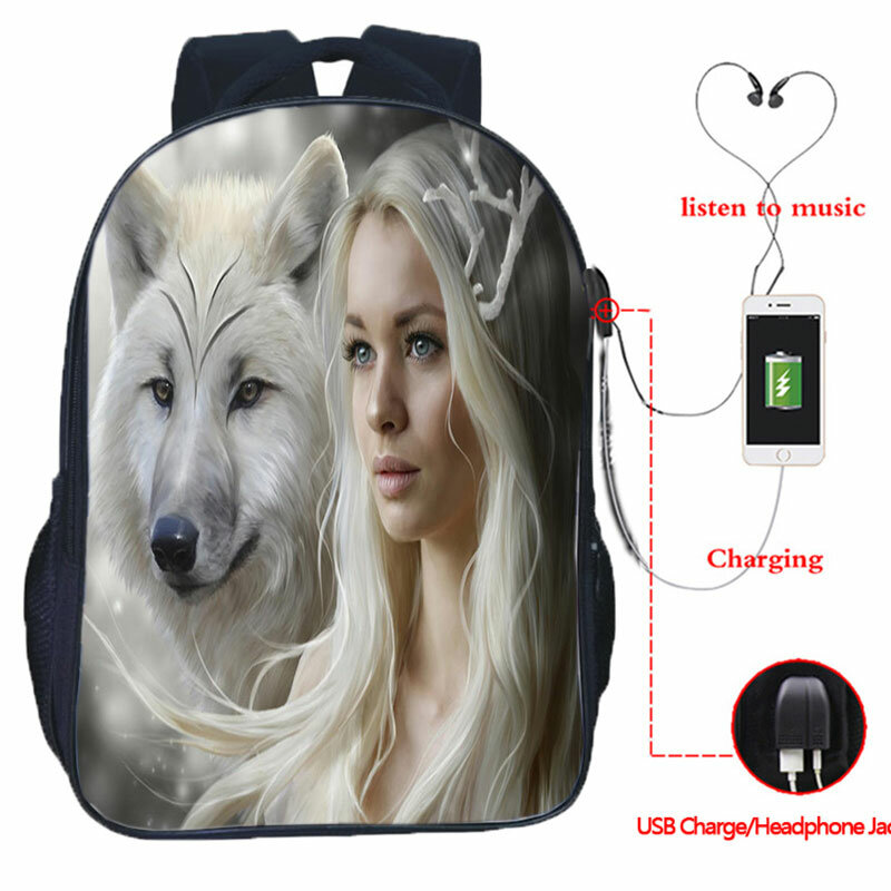 Mochilas Wolf Backpack For Boys Girls School Bag Teenager USB Charging Book Rucksack College Student Wolf School Backpacks