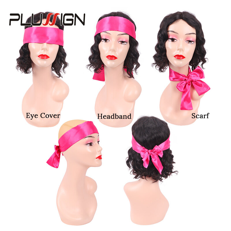 Plussign-Cachecóis de cetim para mulheres, peruca de cabelo Grip Band, seda Headband, perucas dianteiras do laço, borda Headband, 6x100cm, 1-2pcs