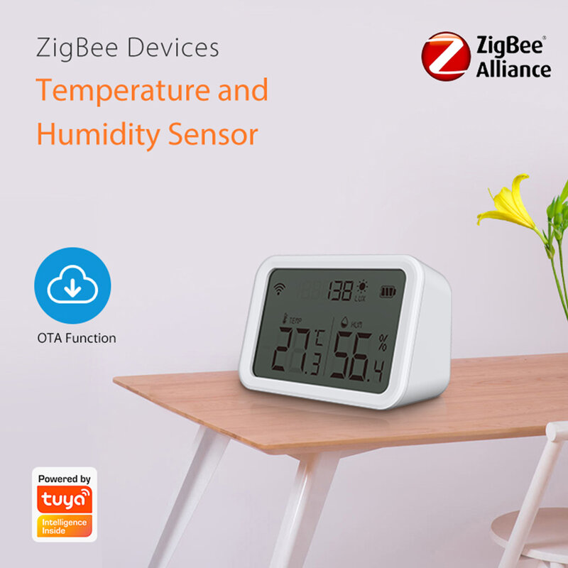 Tuya WiFi Zigbee LCD Sensor Kelembaban Suhu Lux Light Detector Indoor Hygrometer Thermometer ZigBee3.0 Hub Diperlukan