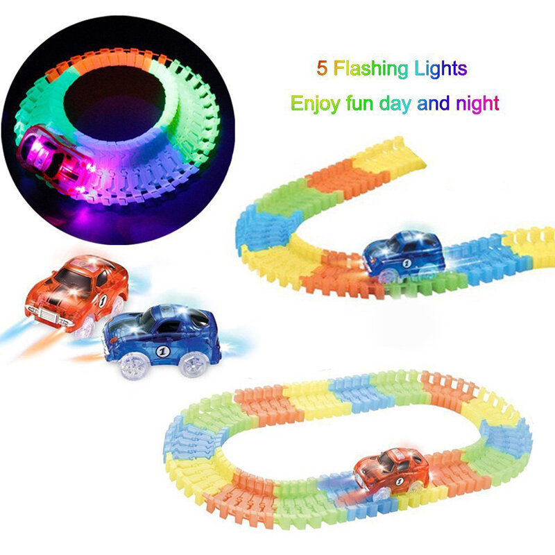 매직 트랙 야광 레이싱 트랙 자동차, 컬러 조명, DIY 플라스틱, 어둠 속에서 빛나는 창의적인 어린이 교육 장난감