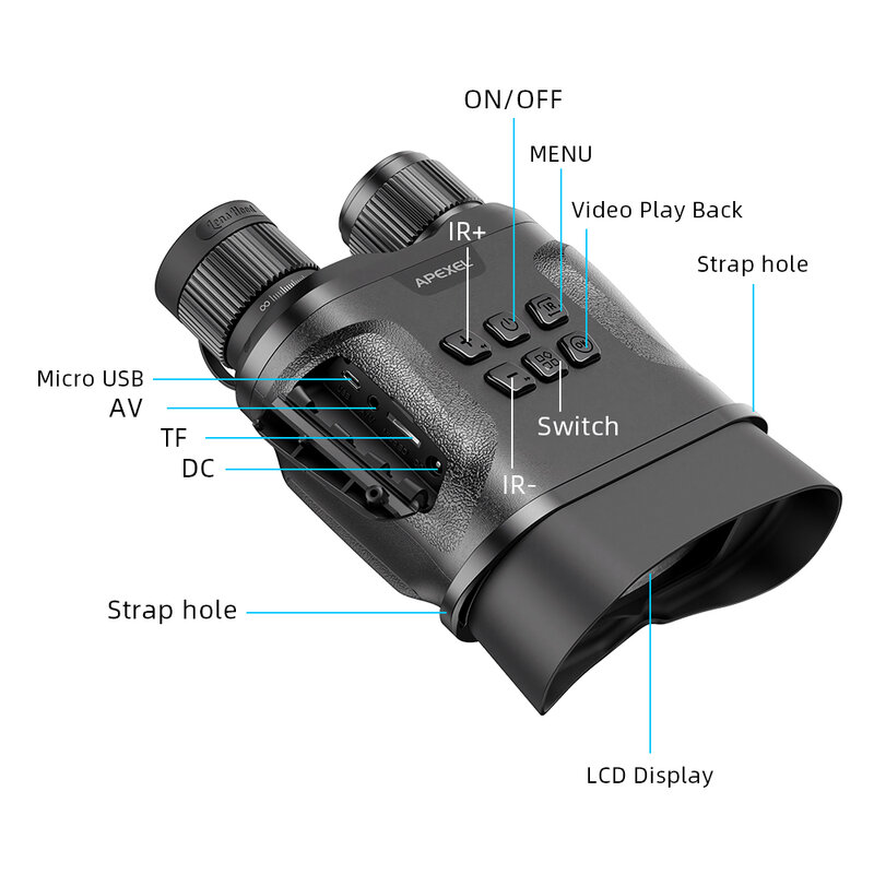 APEXEL – Binoculaire de vision nocturne numérique,jumelles avec fonction d'enregistrement vidéo HD, vue infrarouge de nuit comme de jour, idéales pour la chasse, télescope,