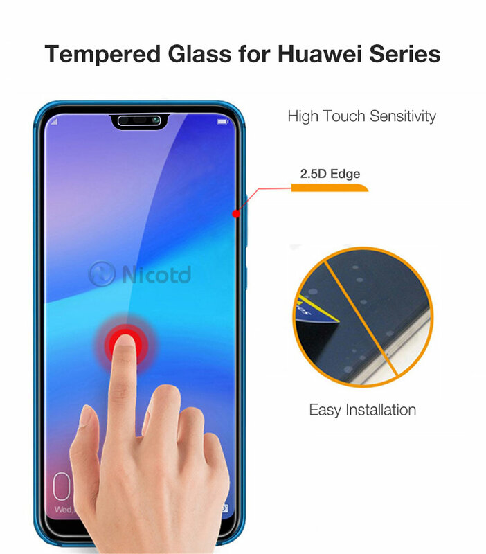 3Pcs Tempered Glass untuk Huawei P30 P20 Lite Y6 P Smart 2019 Mate 20 Screen Protector Pada Honor 8X10 9 10i Huawei P20 Lite Kaca