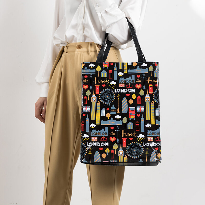 แฟชั่น PVC Reusable ช้อปปิ้งกระเป๋าสตรีกระเป๋า Eco Friendly ลอนดอนกระเป๋านักช้อปขนาดใหญ่กระเป๋าถือไหล่กระเป๋า