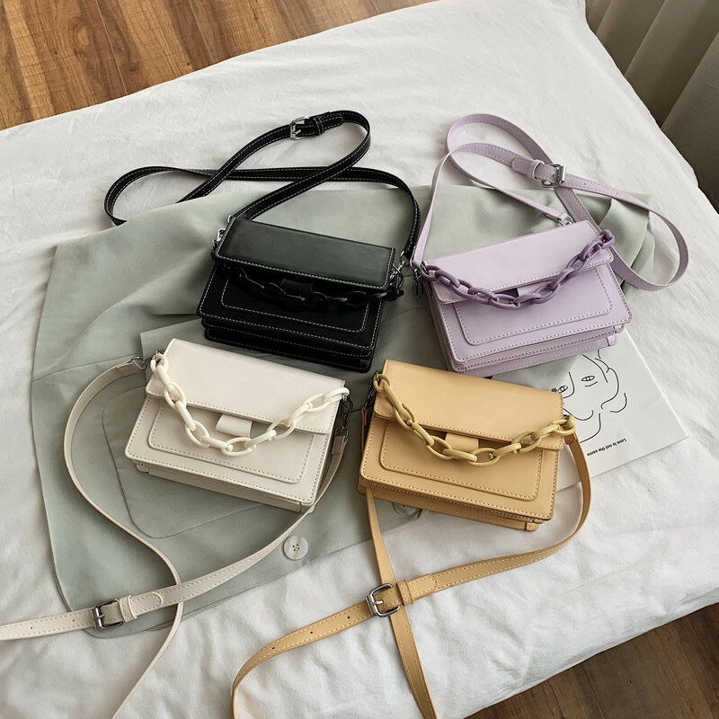 Small PU Leather Flap Bags For Women 2020 Elegant Solid Color Chain Shoulder Handbags Female Travel Fashion Cross Body Bag