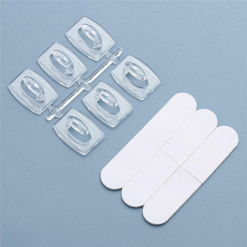 20/6PCS Wall Transparent Removable Hook Strong Cable Clamp Adhesive Hook Rack Bathroom Kitchen Towel Key Hanger