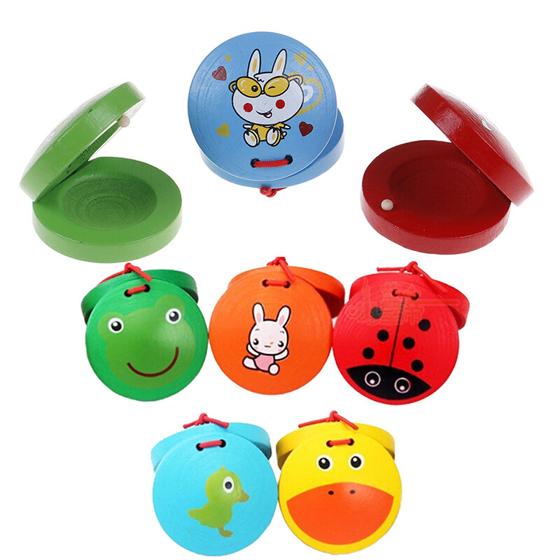 Lovely Cartoon Wooden Castanet Toy Sound Production Children Musical Percussion Instrument Xmas Gift For Kid