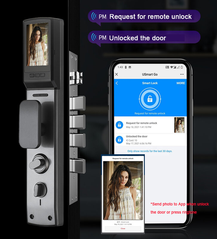 Электронная смарт-камера USmart GO, электронный биометрический дверной замок с дистанционным управлением через приложение, сканирование отпечатка пальца, смарт-карта с паролем, разблокировка цифровыми замками
