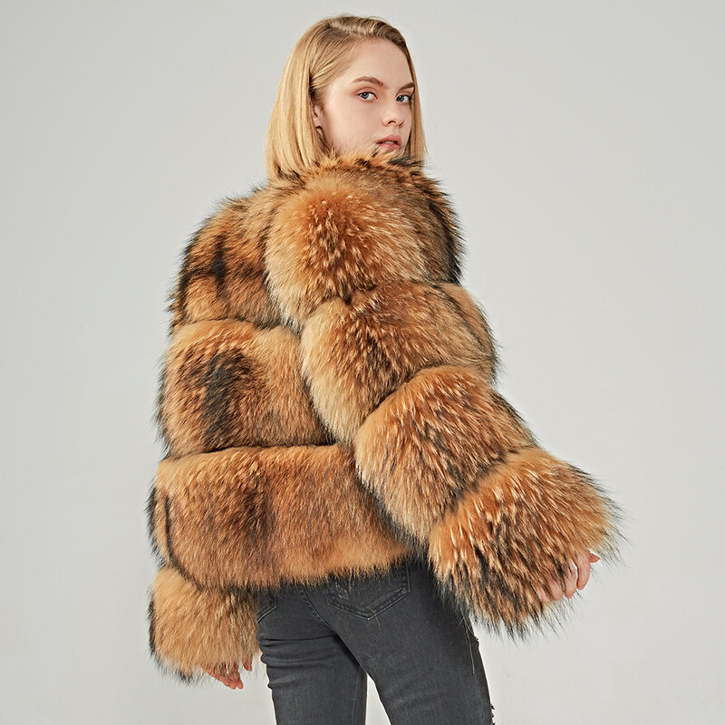 Baru Wanita Musim Dingin Nyata Raccoon Bulu Mantel Berbulu Hot Sale Jaket Grosir Raccoon Bulu Mantel