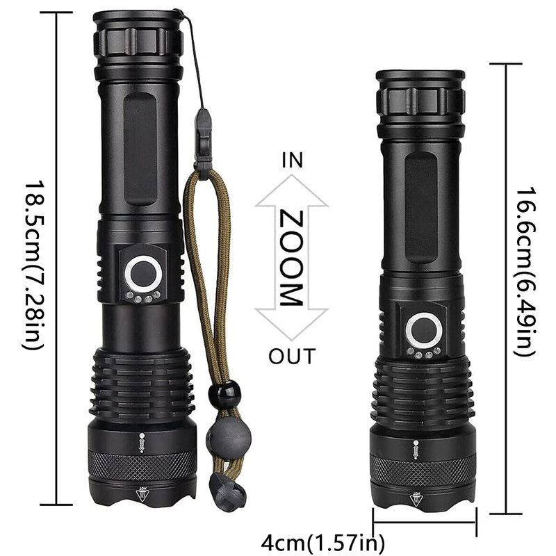 Lanterna xhp50.2 de led, tocha recarregável em usb com zoom, à prova d'água, bateria 18650 ou 26650 para acampamento ao ar livre
