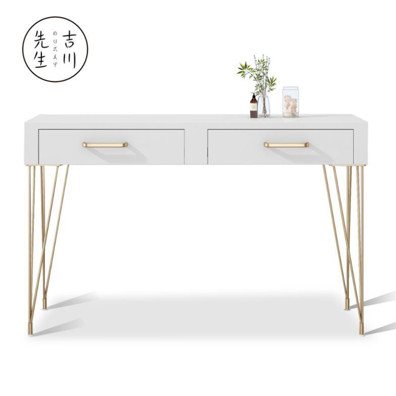 Conjunto de mesa de manicure estilo nórdico, cadeira e mesa de manicure dupla em ouro