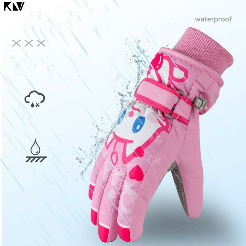 Детские перчатки KLV 2020 для мальчиков и девочек уличные теплые детские варежки Зимние водонепроницаемые ветрозащитные плотные лыжные перчатки детские перчатки с мультяшным рисунком