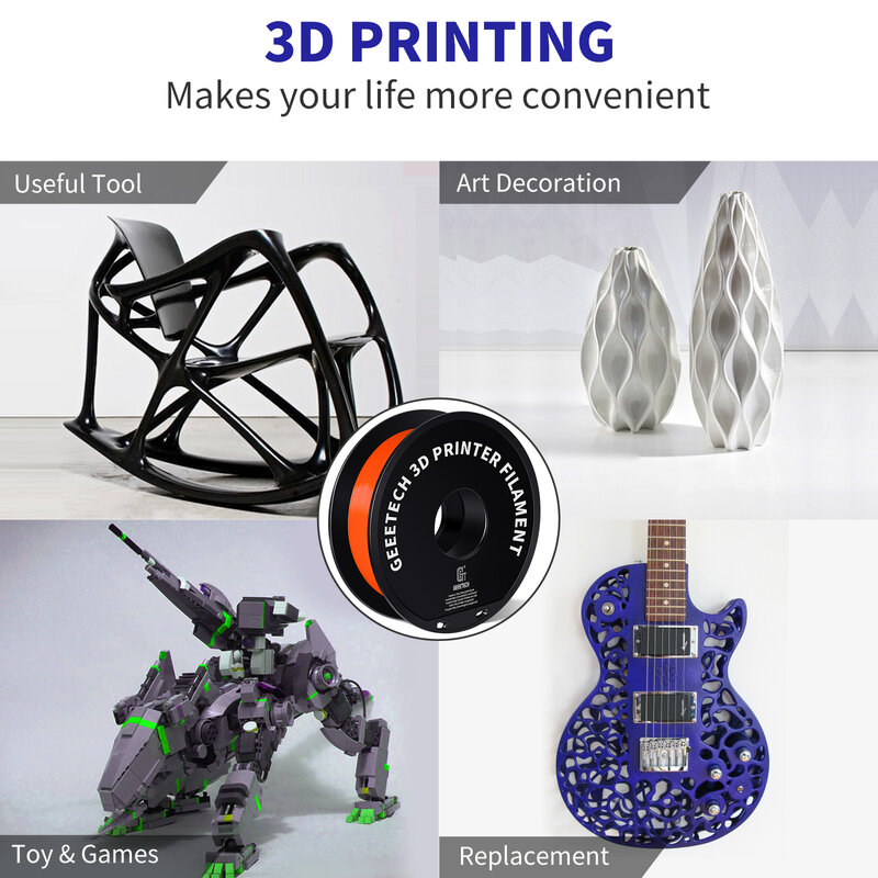 GEEETECH PETG PLA Filamen Printer 3D 1Kg 2.2Lbs/Gulungan 1.75Mm +/- 0.03 Putih Hitam Warna-warni Bahan Cetak 3D Kualitas Tinggi