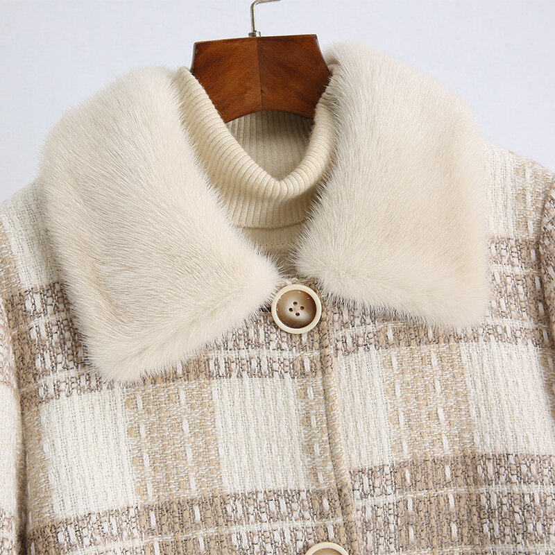 Pudi-abrigo de piel auténtica de visón para mujer, Chaqueta larga de talla grande, mezcla de lana, gabardina, Z21010, 2021 Ins