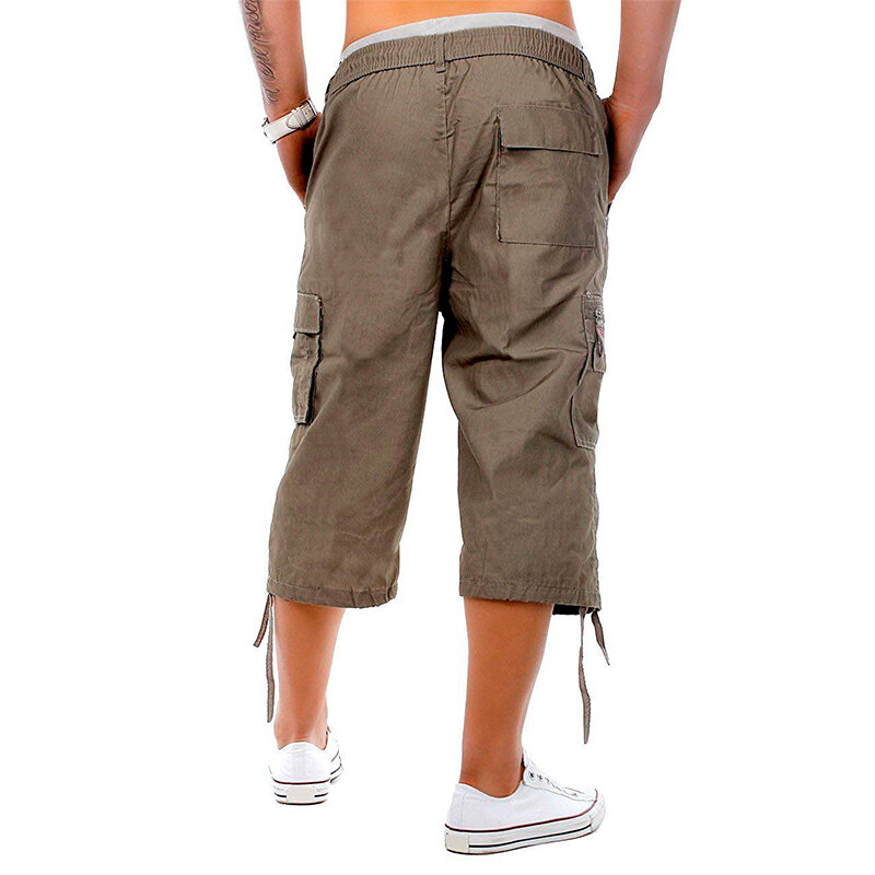 KE017M celana pria kasual gaya Eropa dan Amerika musim panas celana militer pria 7 titik multi-saku celana pria