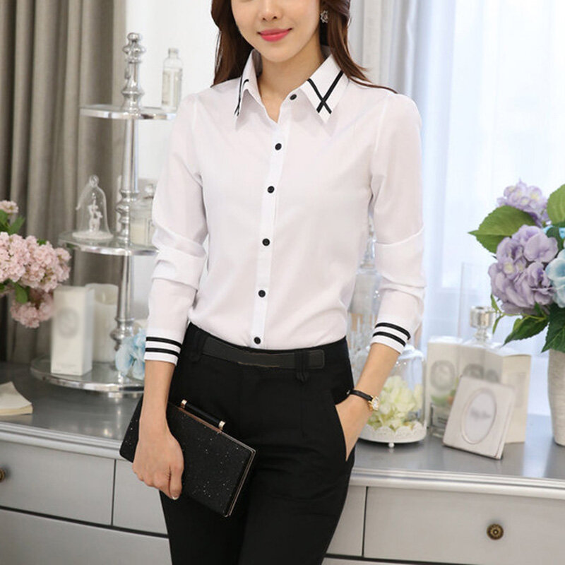 Women Long Sleeve Blouses Turn Down Collar Office School OL Slim Fit Shirt Tops Plus Size 5XL NOV99