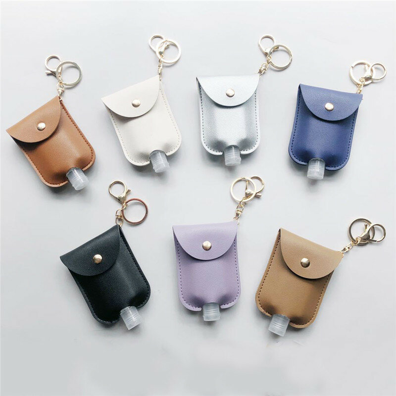 Keychain Refillable Hand Sanitizer Bottles With Leather Case 30ML Flip Cap Reusable Bottles with Keychain Carrier Drop Shipping