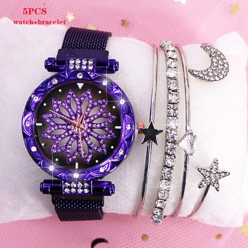 Zegarek damski 2020 nowych kobiet zestaw bransoletek zegarek kwarcowy moda różowe złoto kobiet zegarki diament kobieta zegar 2 sztuk kadin saat