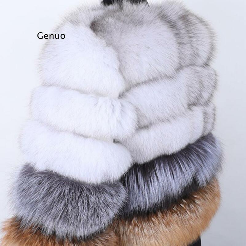 Abrigo de piel de zorro Real para mujer, chaqueta de piel de zorro auténtica Natural, abrigo largo de piel de cuello redondo, chaquetas de cuero de alta calidad para mujer de invierno