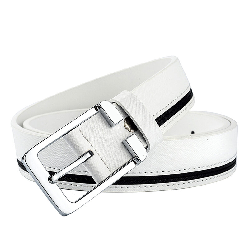 Cinturón clásico de cuero de vaca para hombre, correa de cintura de cuero con hebilla de Pin, cinturones blancos de cuero genuino para pantalones, Ceinture